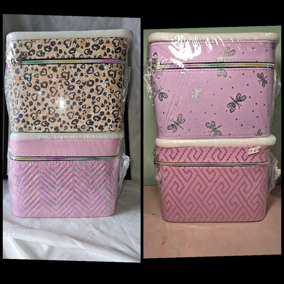 Handbags - 3 Piece Pink Geometric Patterned Makeup Hard Cases You Choose Design